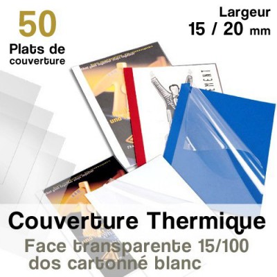 Face transparente 15/100 - dos cartonné blanc - Paquet de 50 plats de couvertures