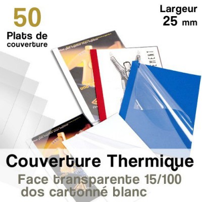Face transparente 15/100 - dos cartonné blanc - Paquet de 50 plats de couvertures