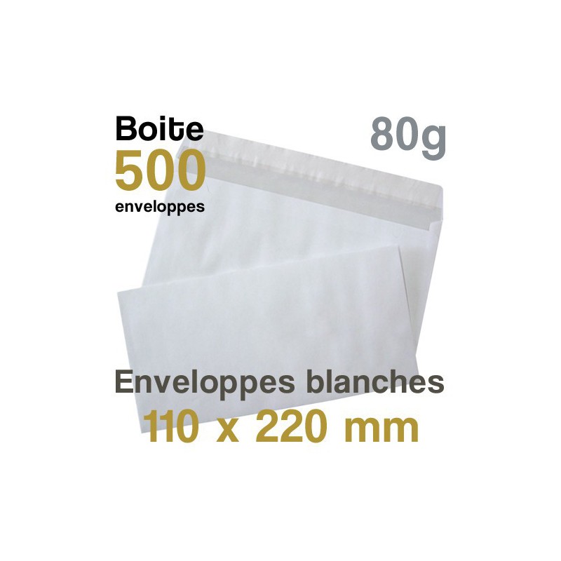 ENVELOPPE POCHETTE BLANCHE 110x220mm 80gr -  Votre  fourniture à prix d'usine