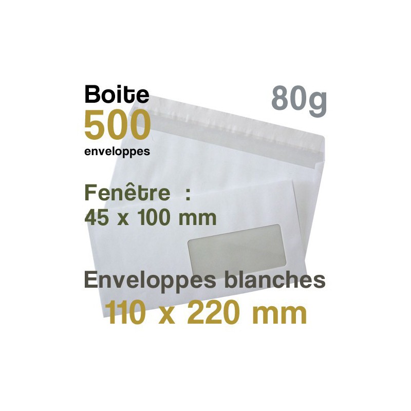 Enveloppes Blanches - 110 x 220 mm avec fenêtre - 80g