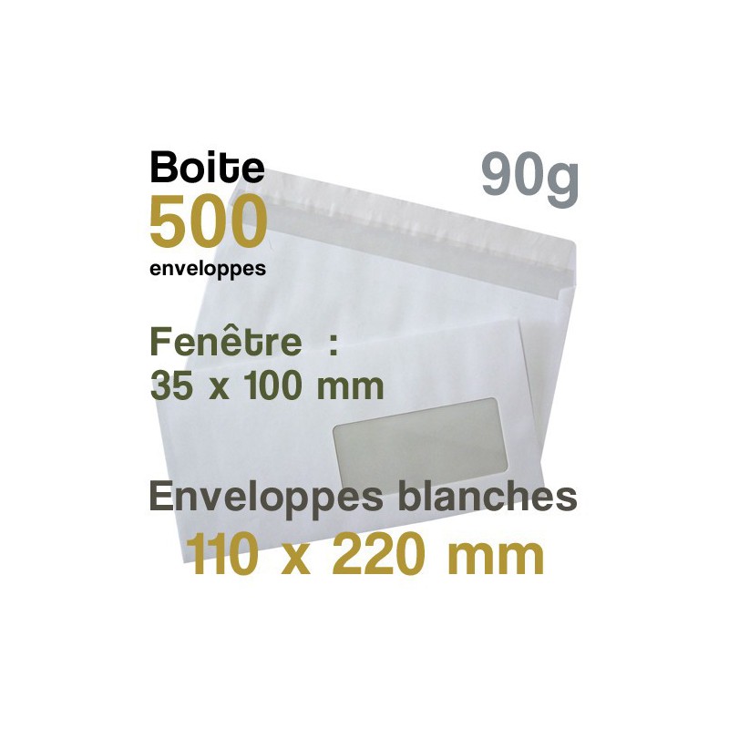 Enveloppes Blanches - 110 x 220 mm avec fenêtre - 90g