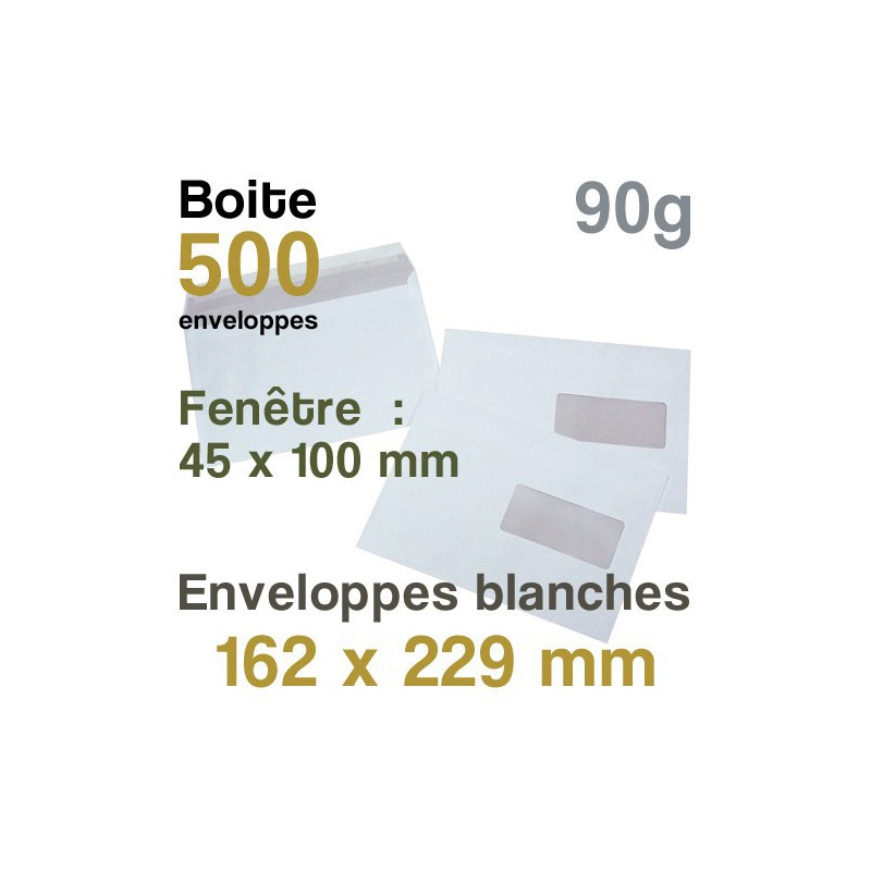 Enveloppes Blanches - 162 x 229 mm avec fenêtre - 90g