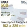 Enveloppes Blanches - 162 x 229 mm avec fenêtre - 90g