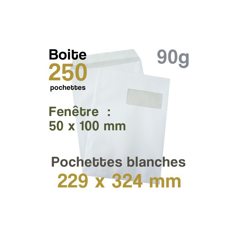 Pochettes Blanches - 229 x 324 mm avec fenêtre - 90g