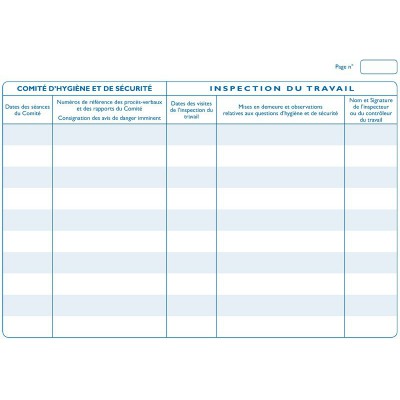 Registre de l'inspection du travail et du comité d'hygiène et de sécurité