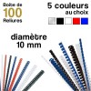 Reliures plastiques - diamètre 10 mm - Boite de 100 reliures