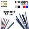 Reliures plastiques - diamètre 20 mm - Boite de 100 reliures