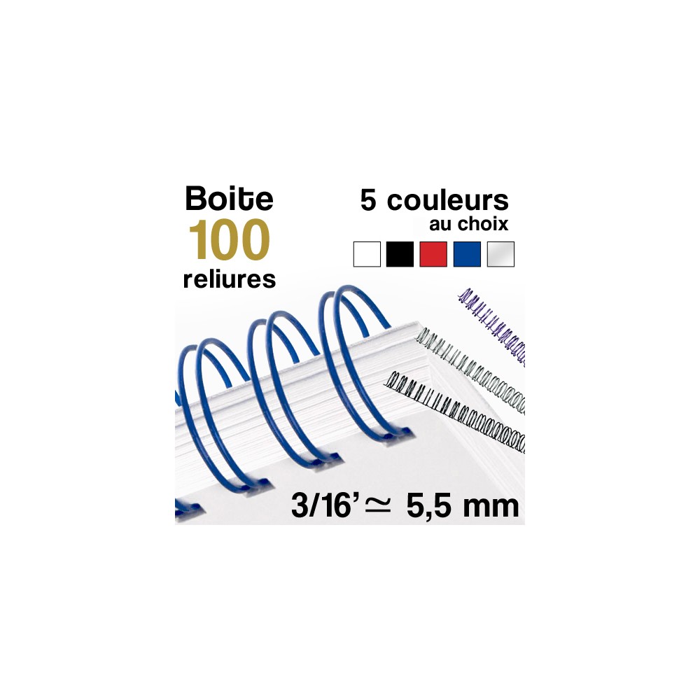 Reliure métallique - 3/16' ≃ 5,5 mm - Boite de 100 reliures