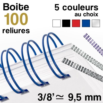Reliure métallique - diamètre 3/8" ≃ 9,5 mm - Boite de 100 reliures