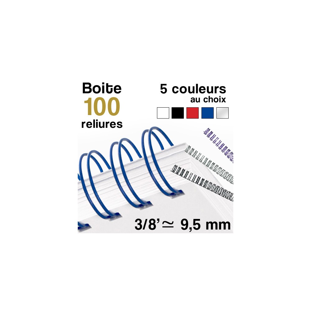 Reliure métallique - diamètre 3/8" ≃ 9,5 mm - Boite de 100 reliures