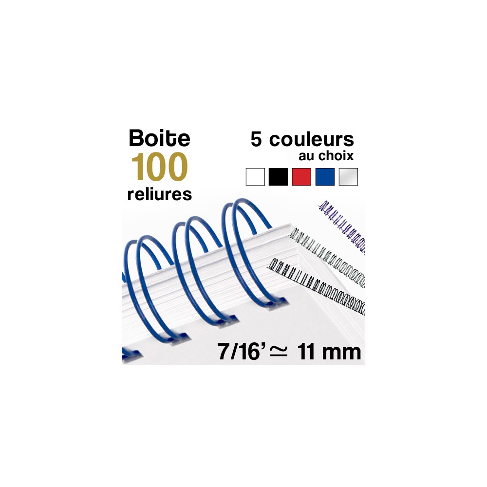 Reliure métallique - diamètre 7/16" ≃ 11 mm - Boite de 100 reliures