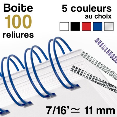 Reliure métallique - diamètre 7/16" ≃ 11 mm - Boite de 100 reliures