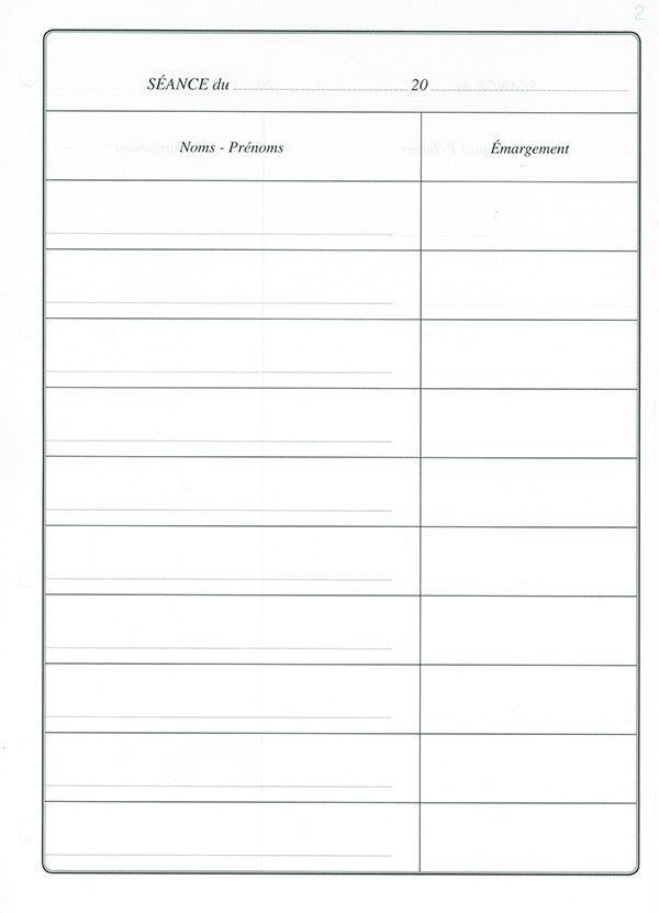 Recharges 50 pages pour Registre de Présence