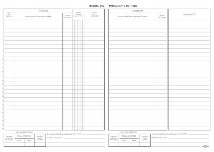 Cahier Mouvements de Titres - ABRIERE