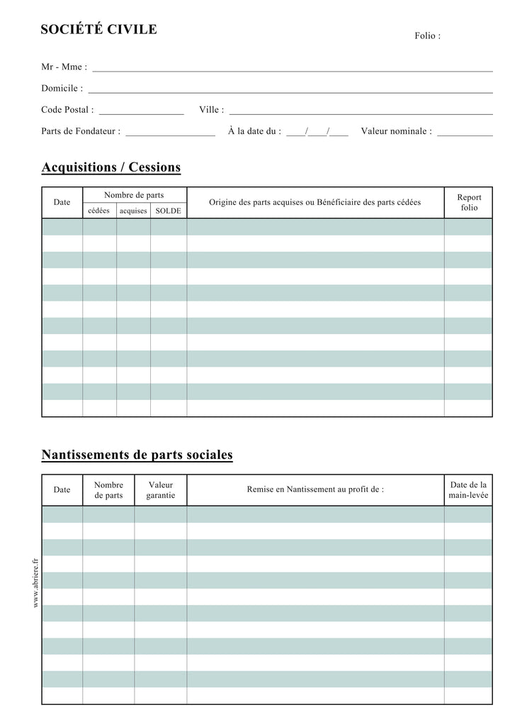 Recharges pour Registre Associés pour Société Civile