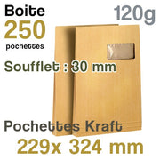 Pochettes Kraft 229x324 mm Soufflet 30 mm - 120g