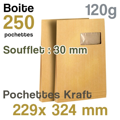 Pochettes Kraft 229x324 mm Soufflet 30 mm - 120g