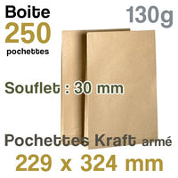 Pochettes Kraft armé 229x324 mm - soufflet 30 mm - 130g