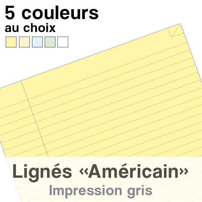 Feuilles de travail lignés "Américain", bloc de révision de 100 Feuilles