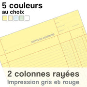 Notes de Contrôle 2 colonnes rayées, bloc comptable de 100 Feuilles