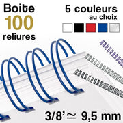 Reliure métallique - diamètre 3/8 ≃ 9,5 mm - Boite de 100 reliures""