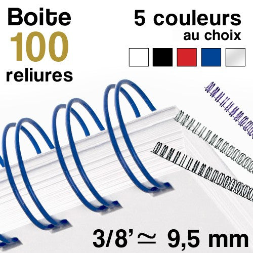 Reliure métallique - diamètre 3/8 ≃ 9,5 mm - Boite de 100 reliures""