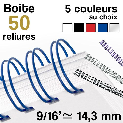 Reliure métallique - diamètre 9/16 ≃ 14,3 mm - Boite de 50 reliures""
