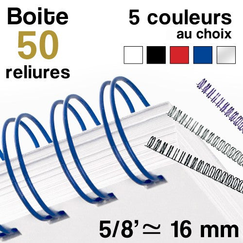 Reliure métallique - diamètre 5/8 ≃ 16 mm - Boite de 50 reliures""