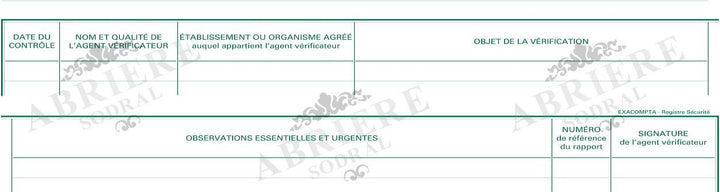 Registre contrôle sécurité - Exacompta