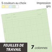 Feuilles de travail 7 colonnes carreaux, bloc audit de 100 Feuilles