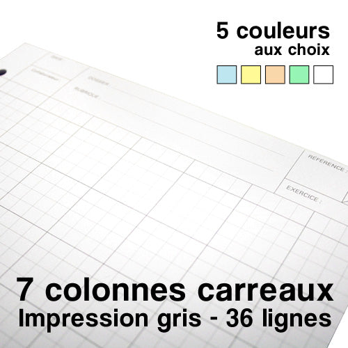 Feuilles de travail 7 colonnes carreaux, bloc audit de 100 Feuilles